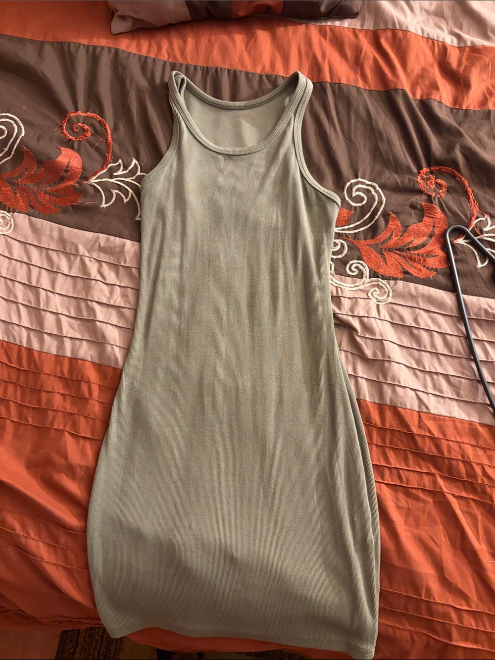 Sleeveless Ribbed Bodycon Dress - Olive Green